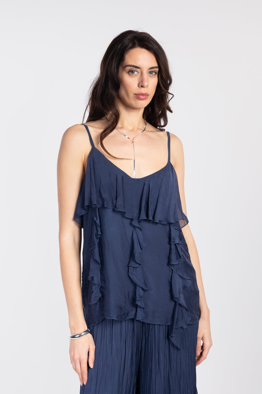 Ruffled silk top
