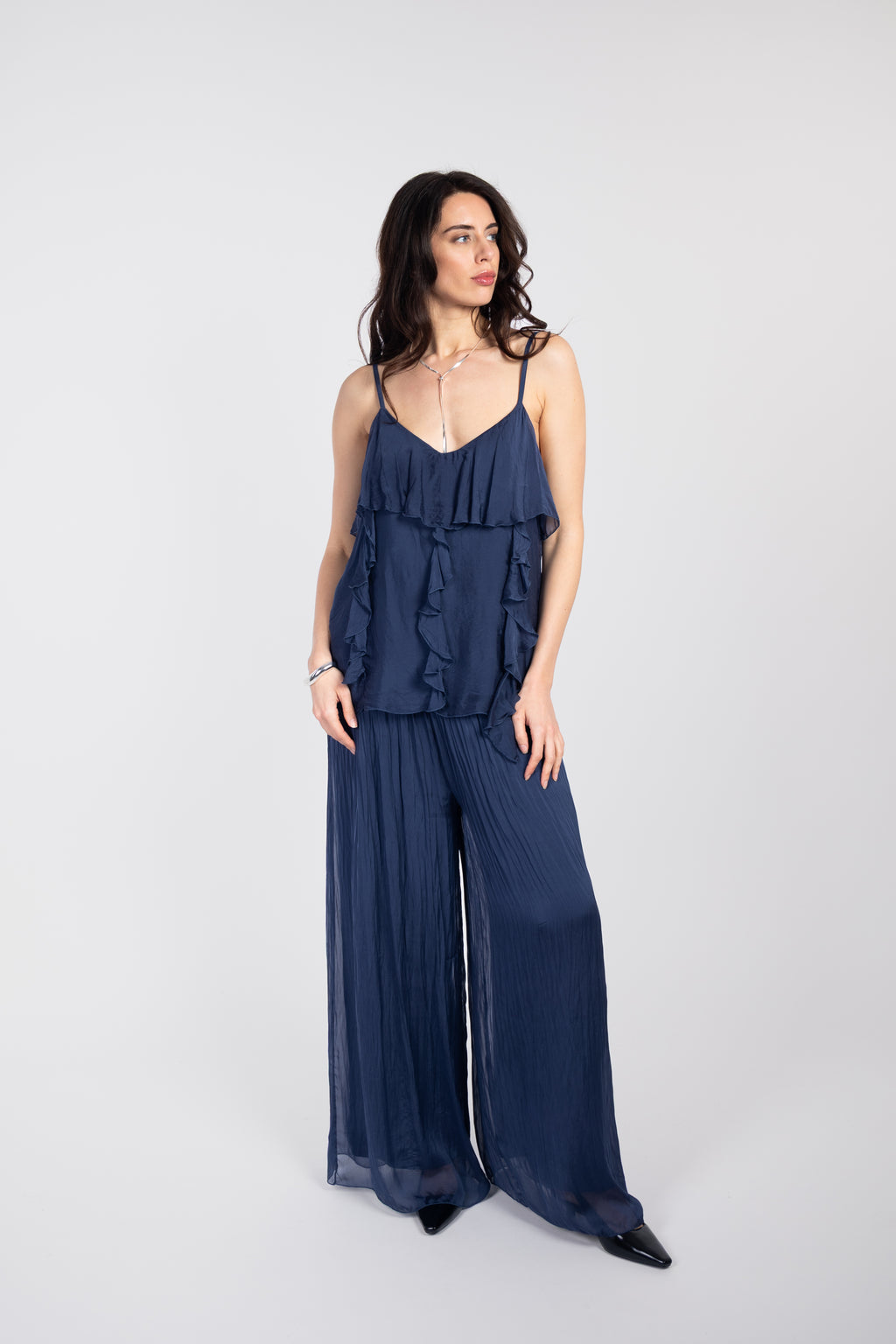 Ruffled silk top