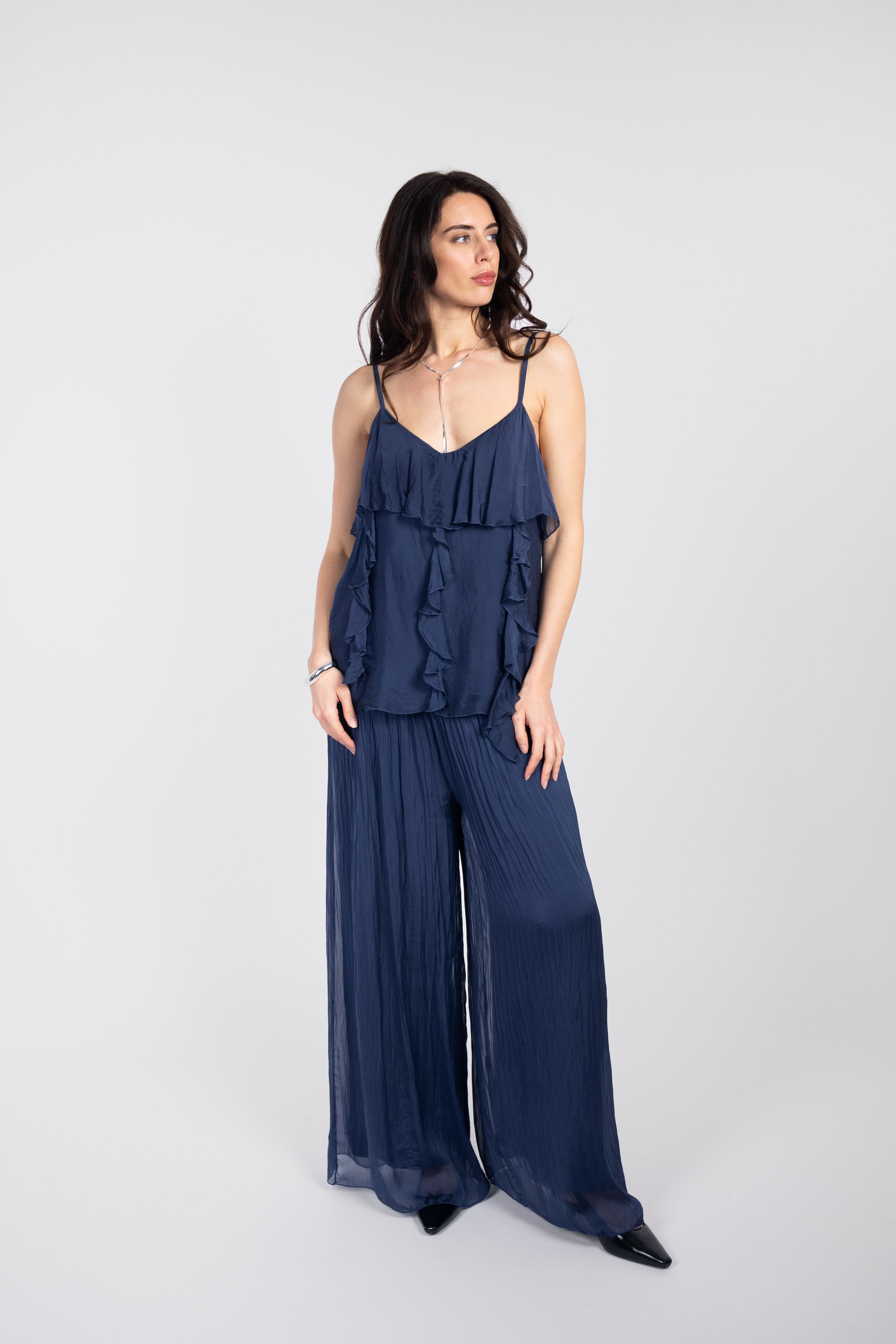 Ruffled silk top