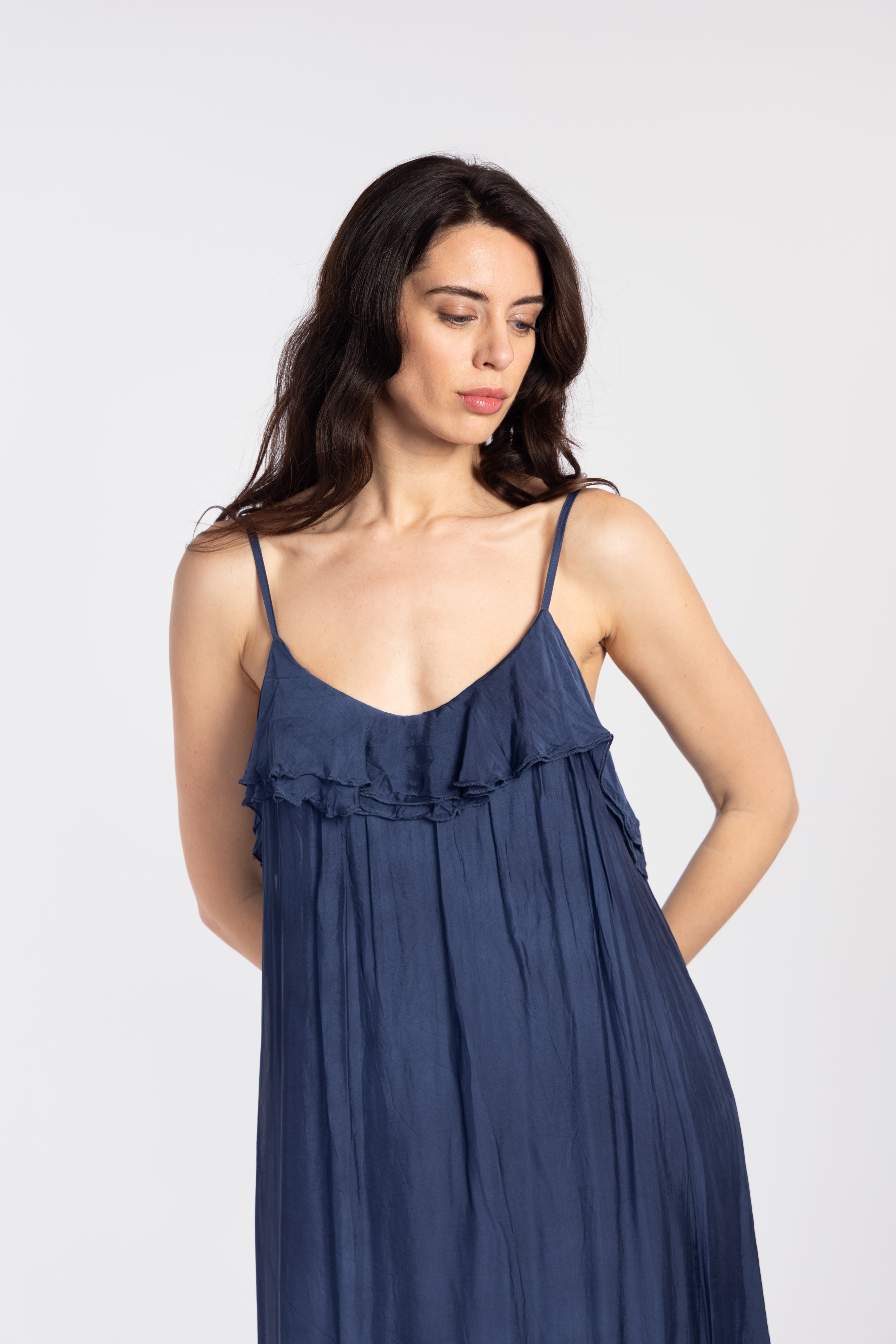 Long dress with ruffled straps