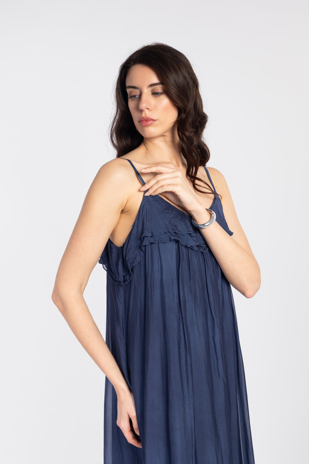 Long dress with ruffled straps