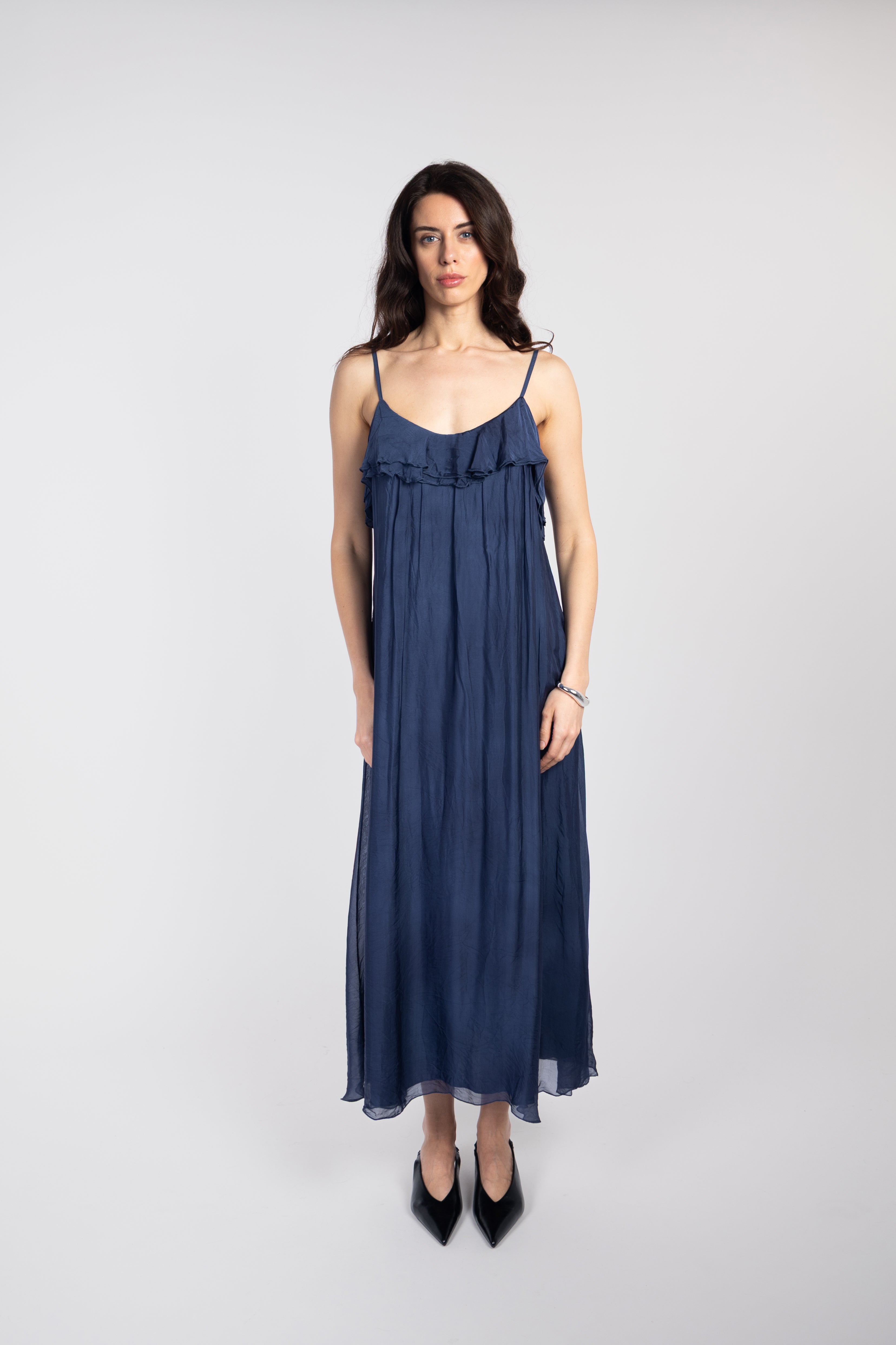 Long dress with ruffled straps