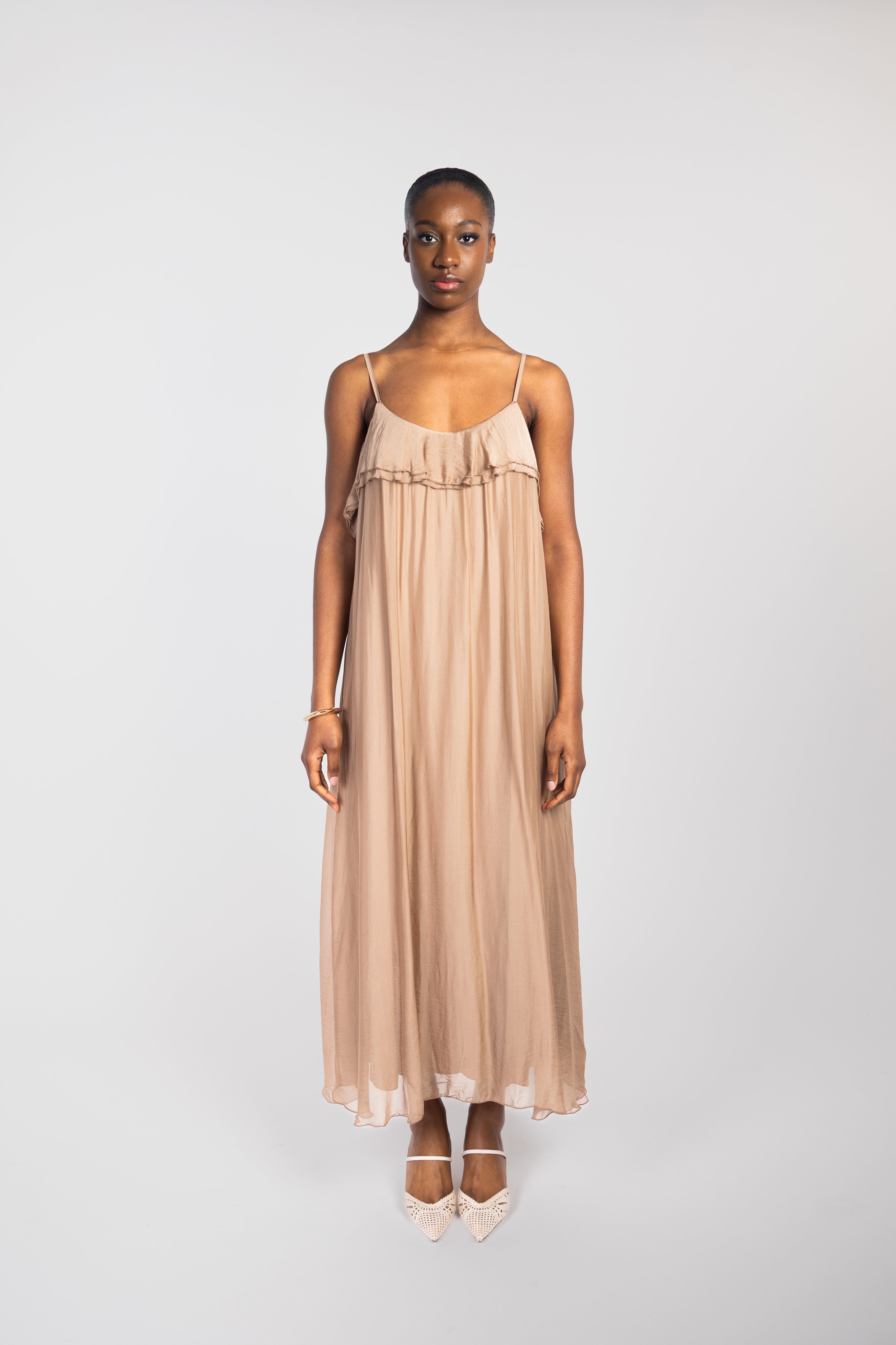 Long dress with ruffled straps