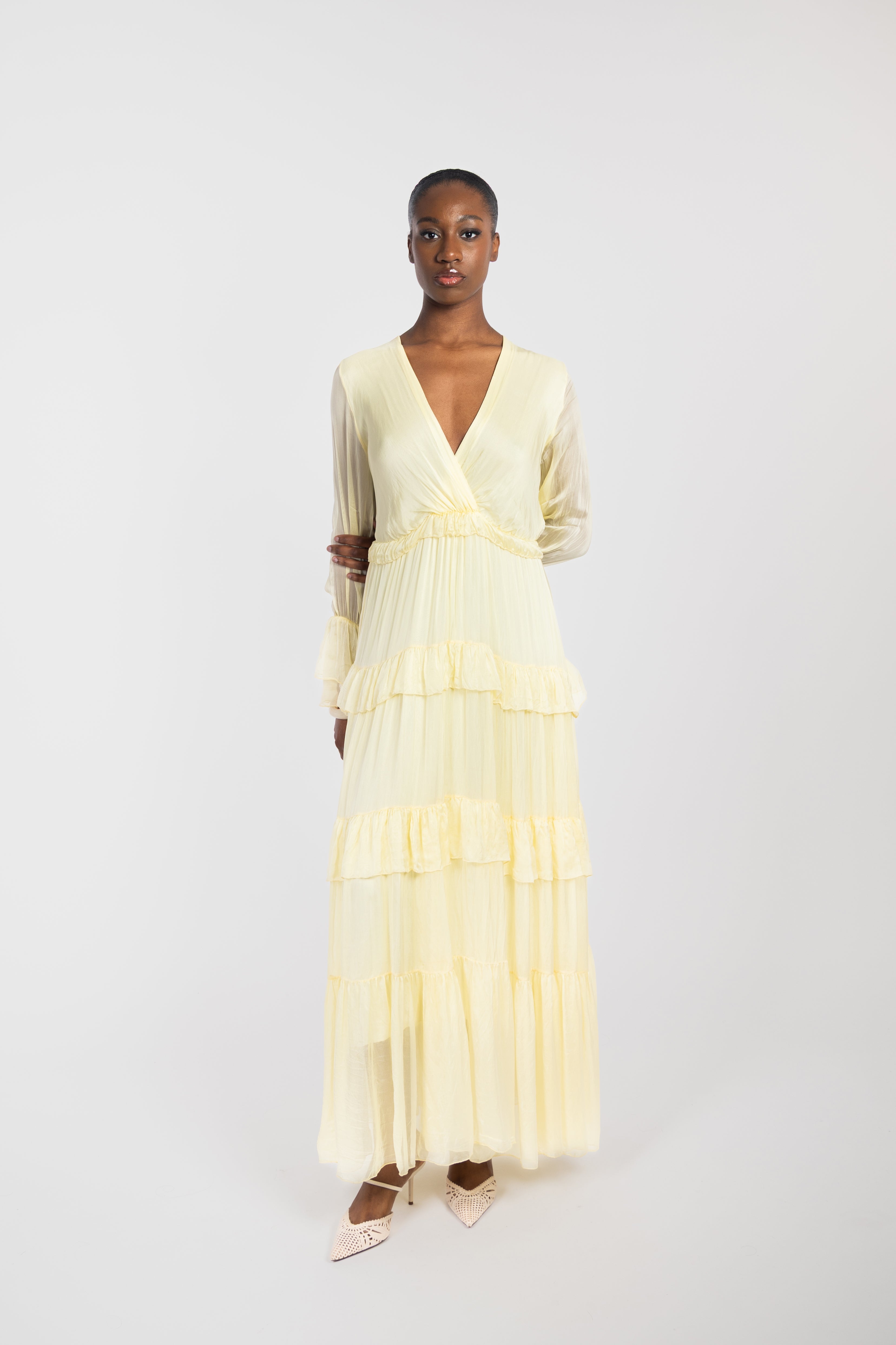 Robe longue fluide à volants