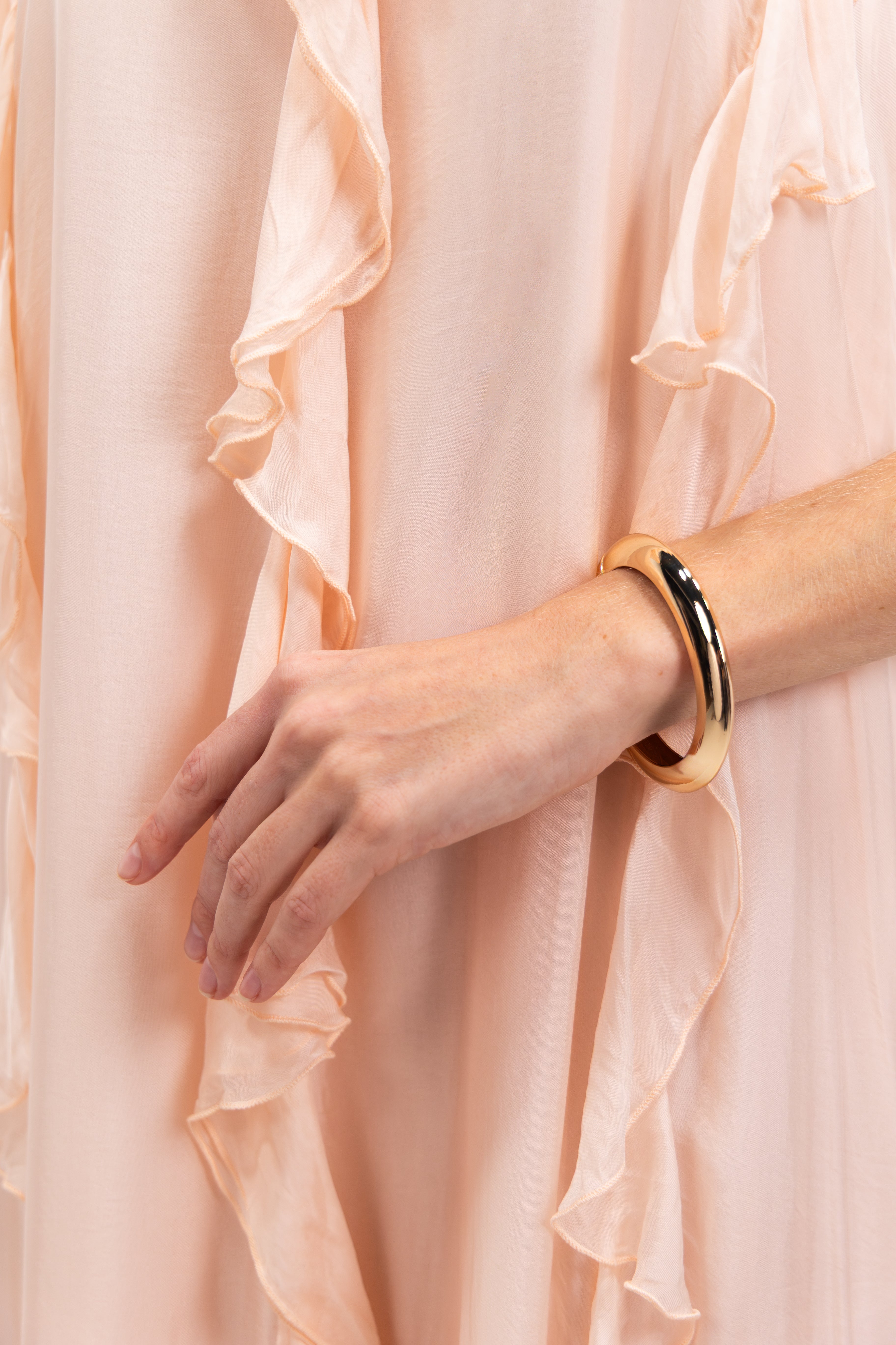 Long silk dress with ruffles