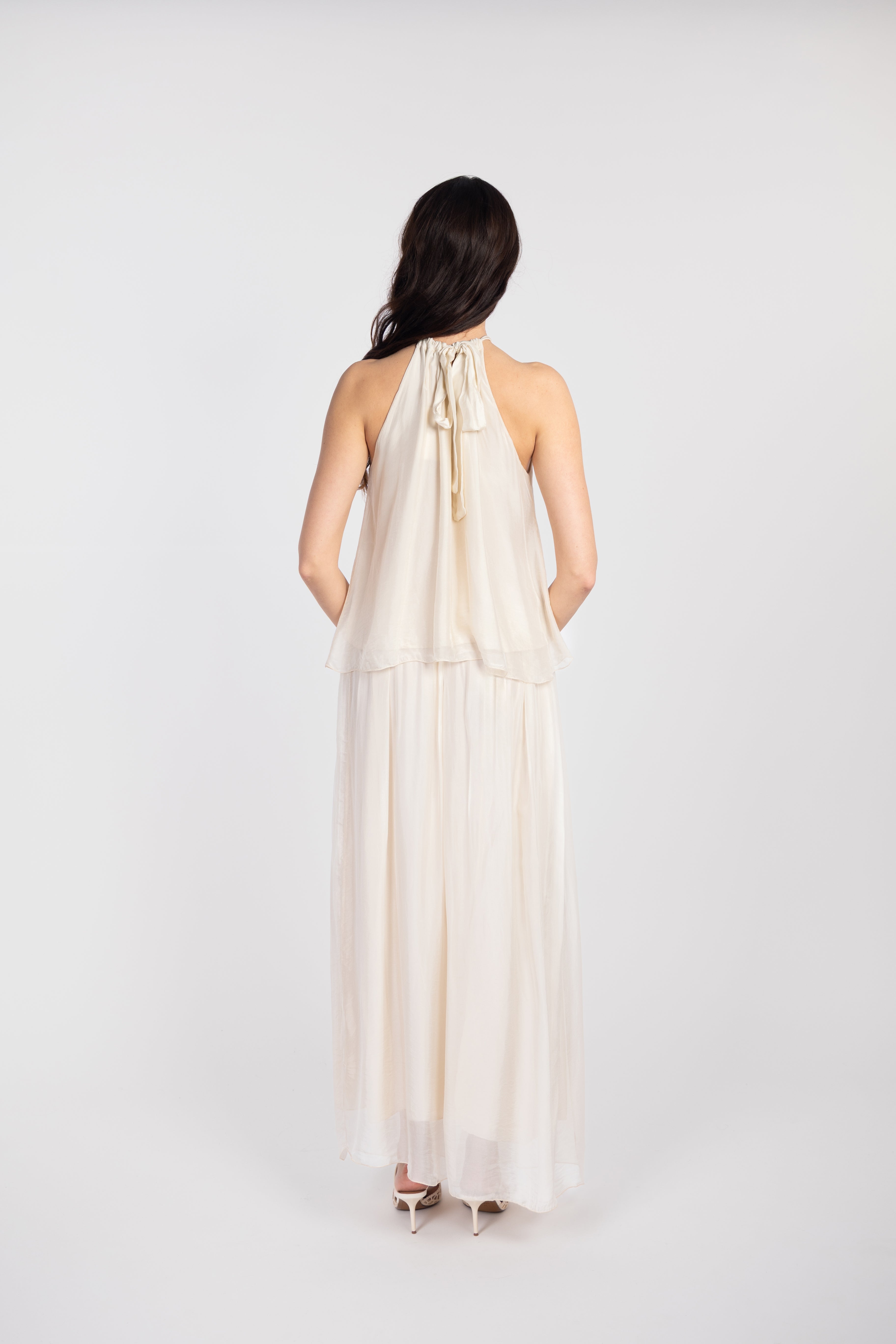 Silk off-the-shoulder jeweled top