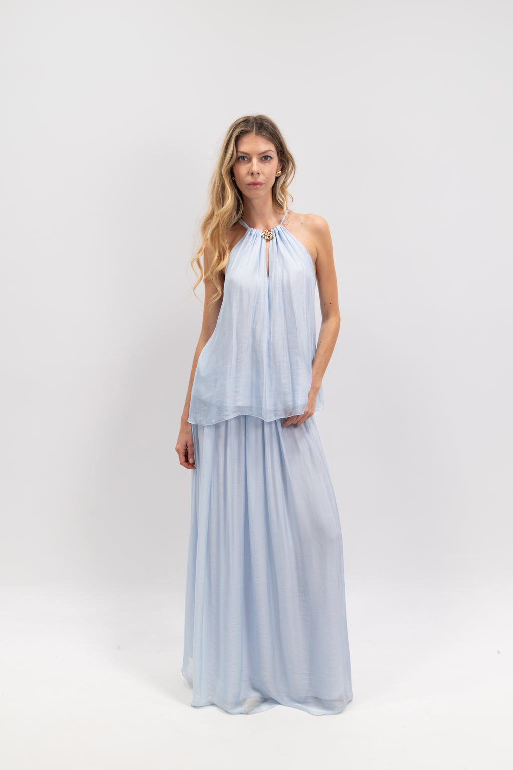 Silk off-the-shoulder jeweled top