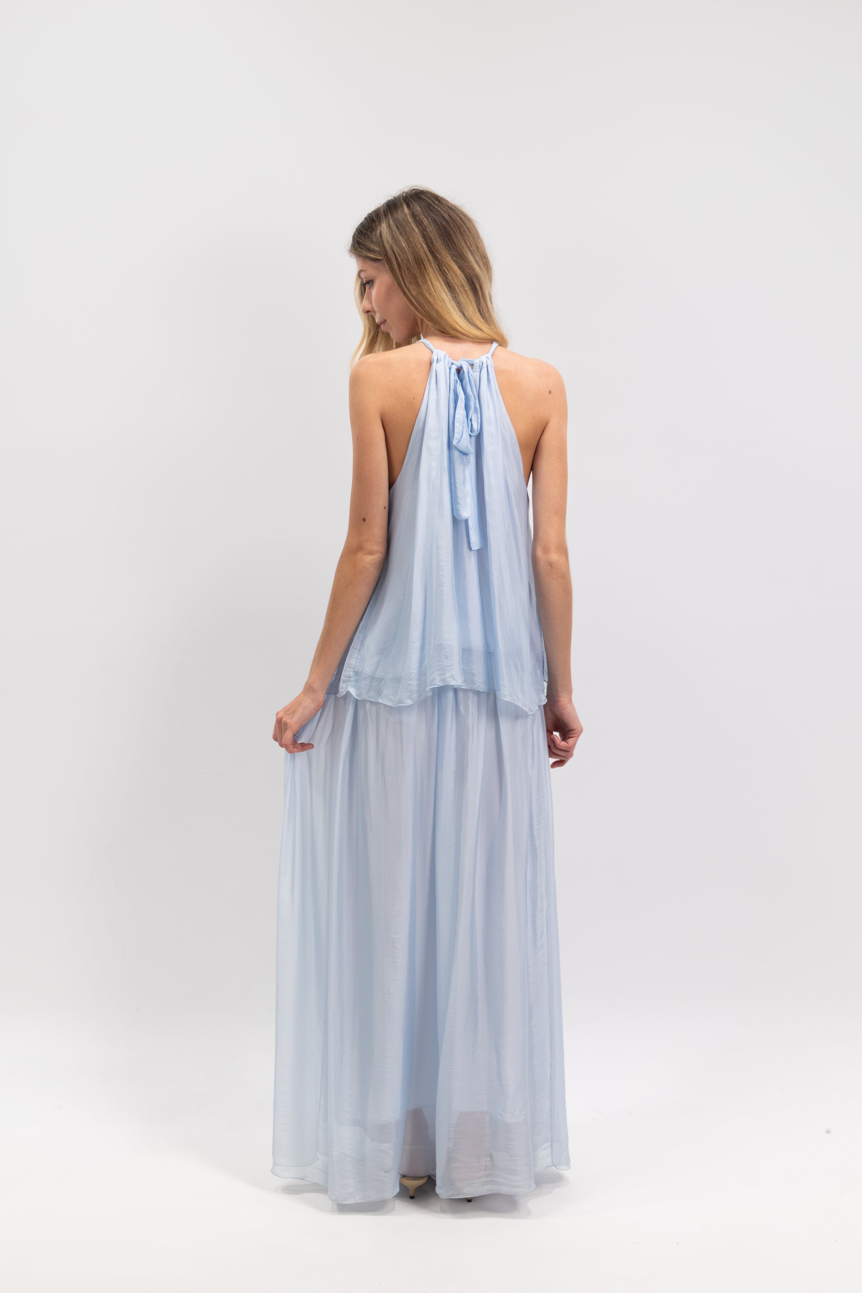 Silk off-the-shoulder jeweled top