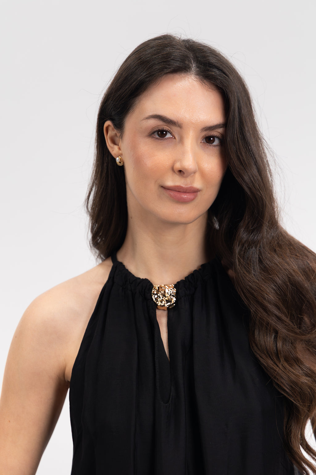 Silk off-the-shoulder jeweled top