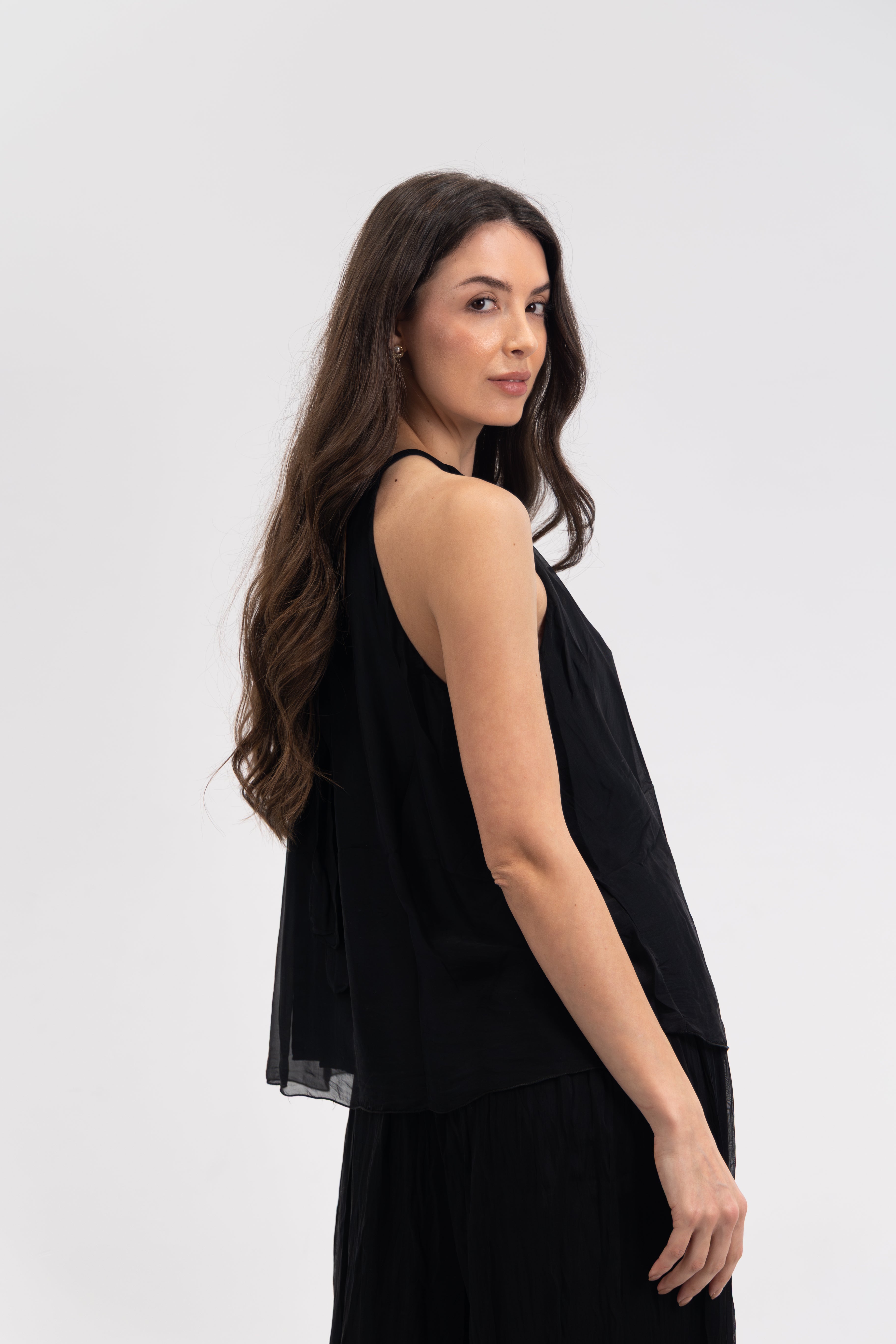 Silk off-the-shoulder jeweled top
