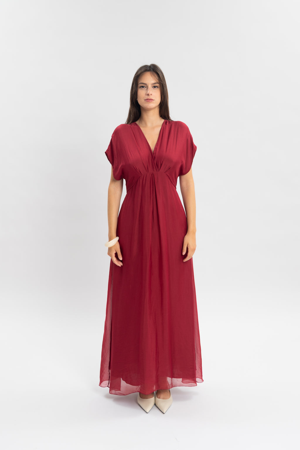 Robe longue unie col v