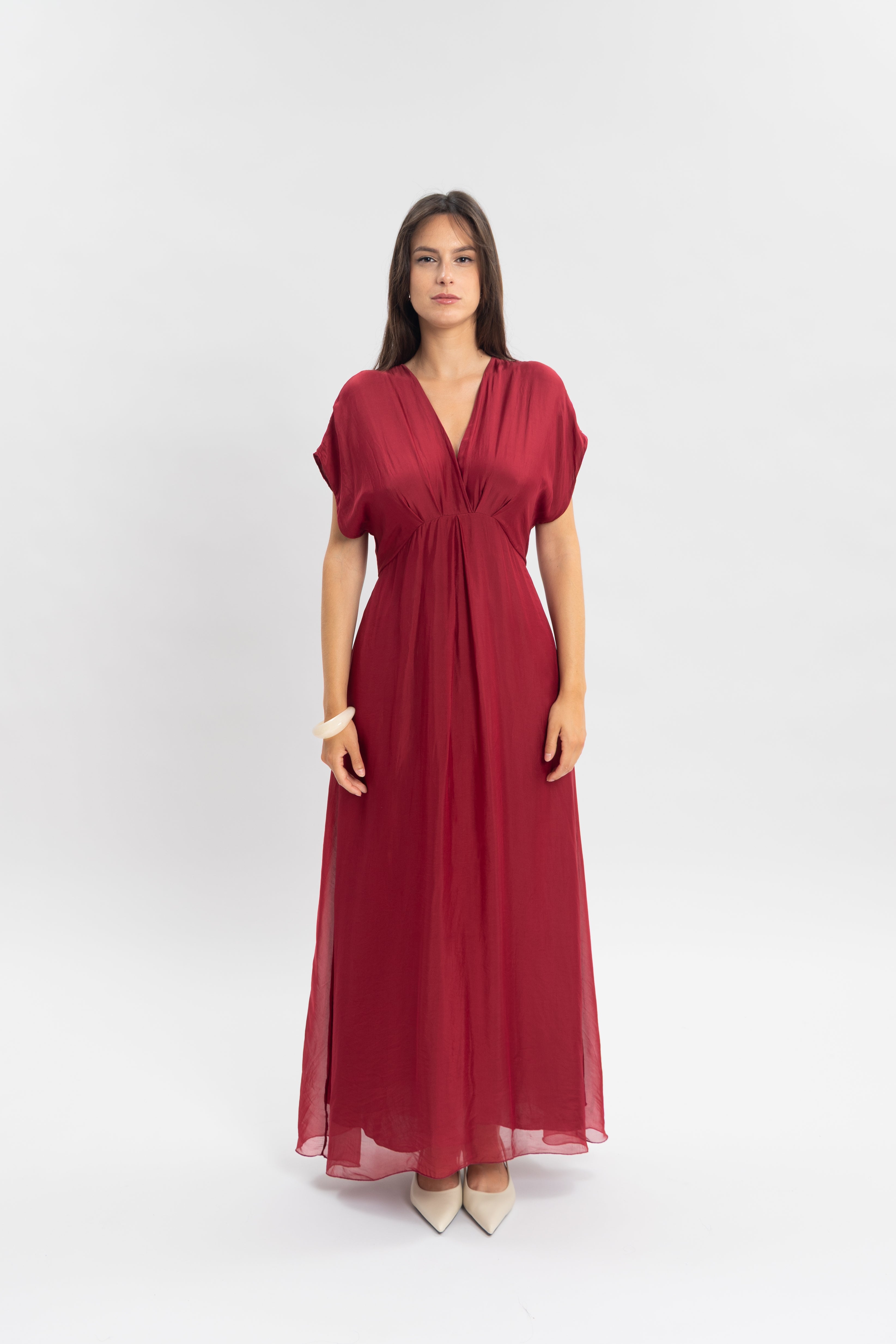 Robe longue unie col v