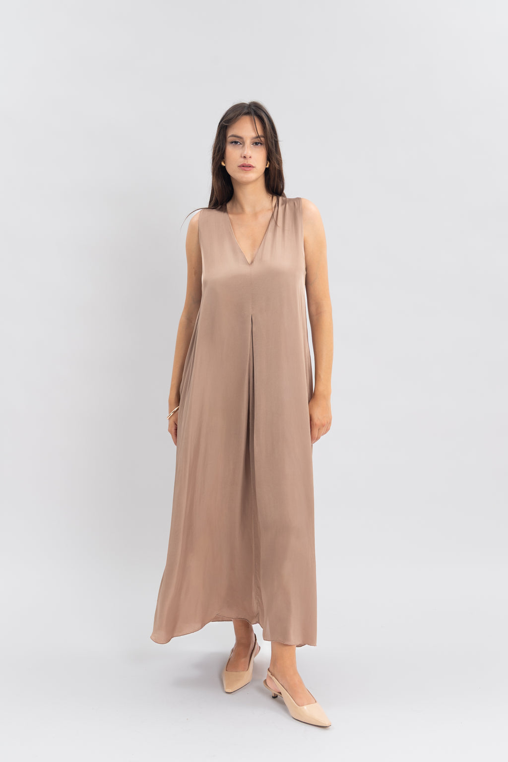 Robe longue unie col v