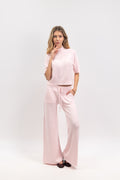 Short-sleeved cropped sweater with high neck