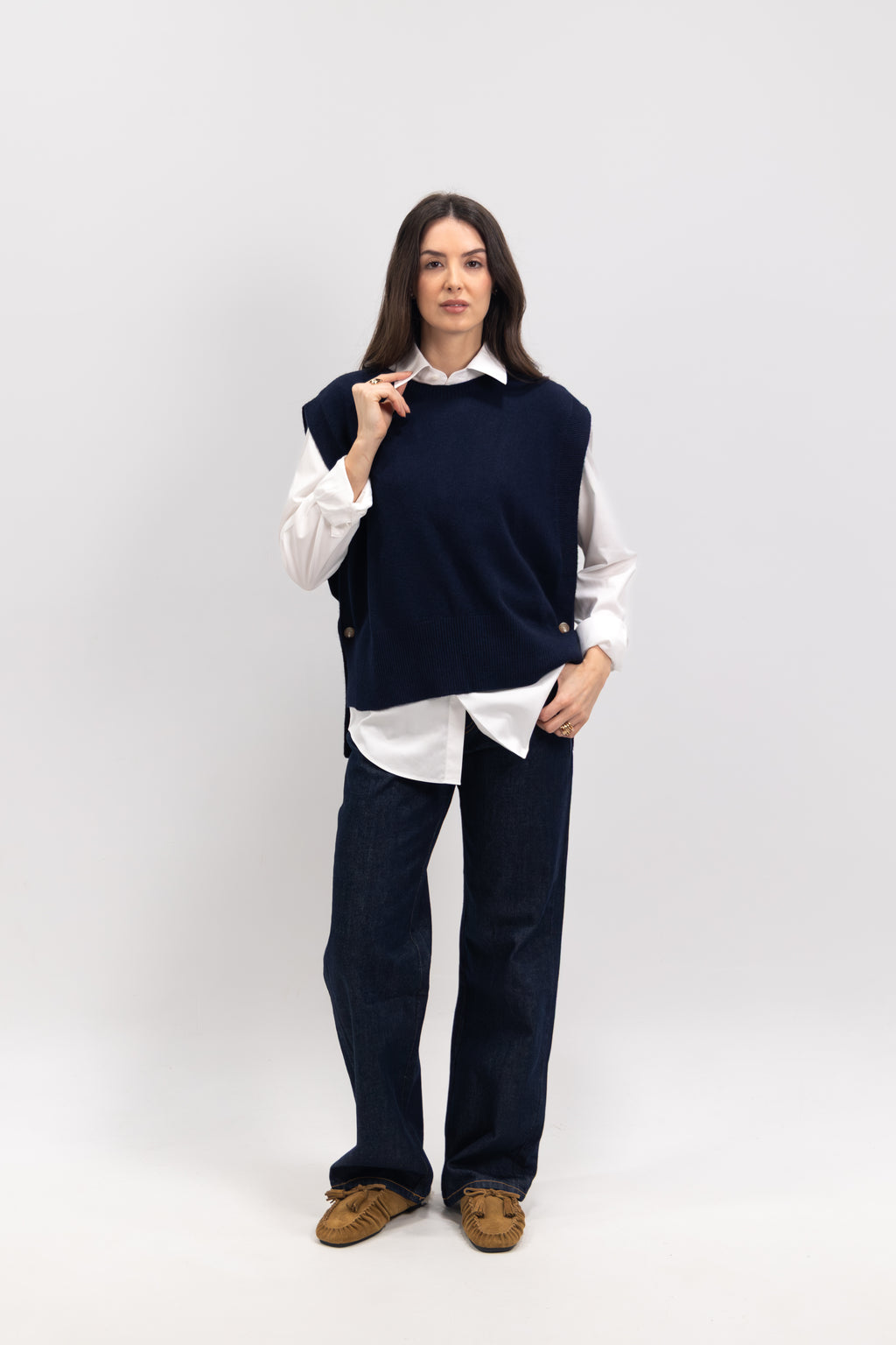 Pull poncho avec bouton sur les côtés