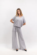 V-neck short-sleeve knit top