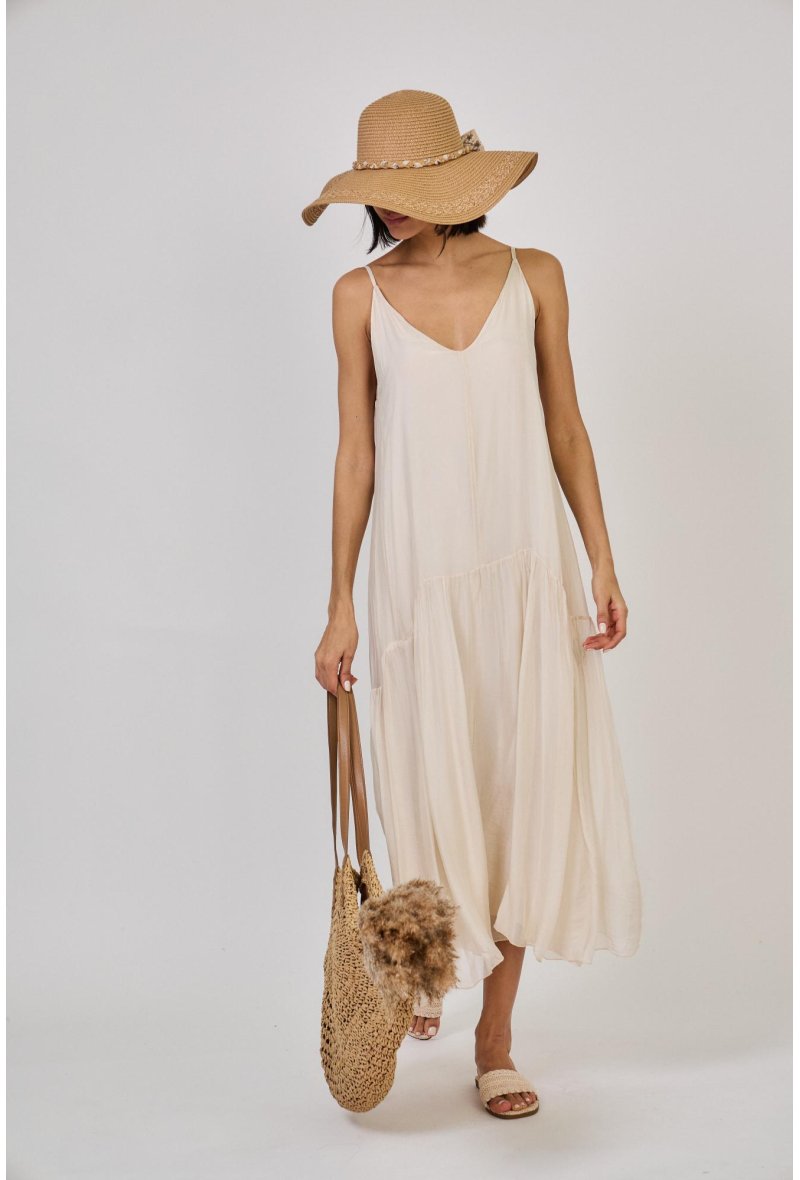 ROBE LONGUE A BRETELLE EN SOIE MELANGEE