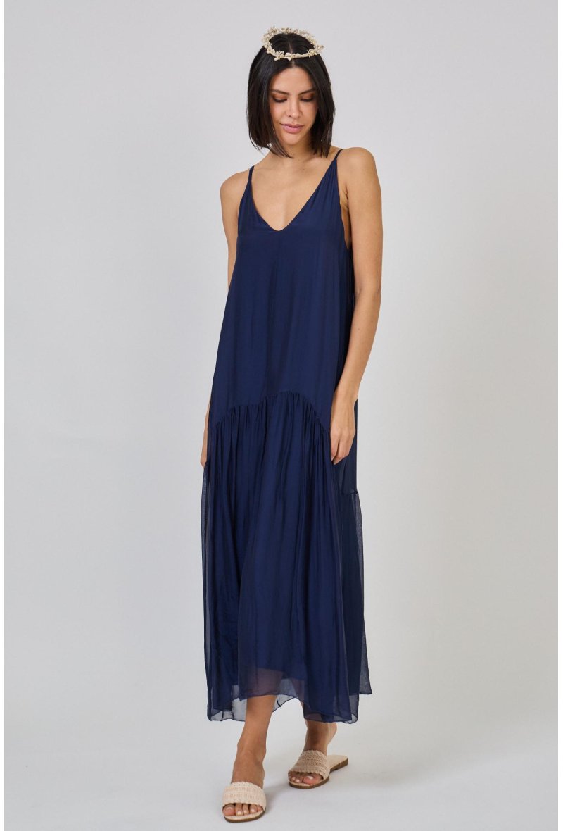 ROBE LONGUE A BRETELLE EN SOIE MELANGEE