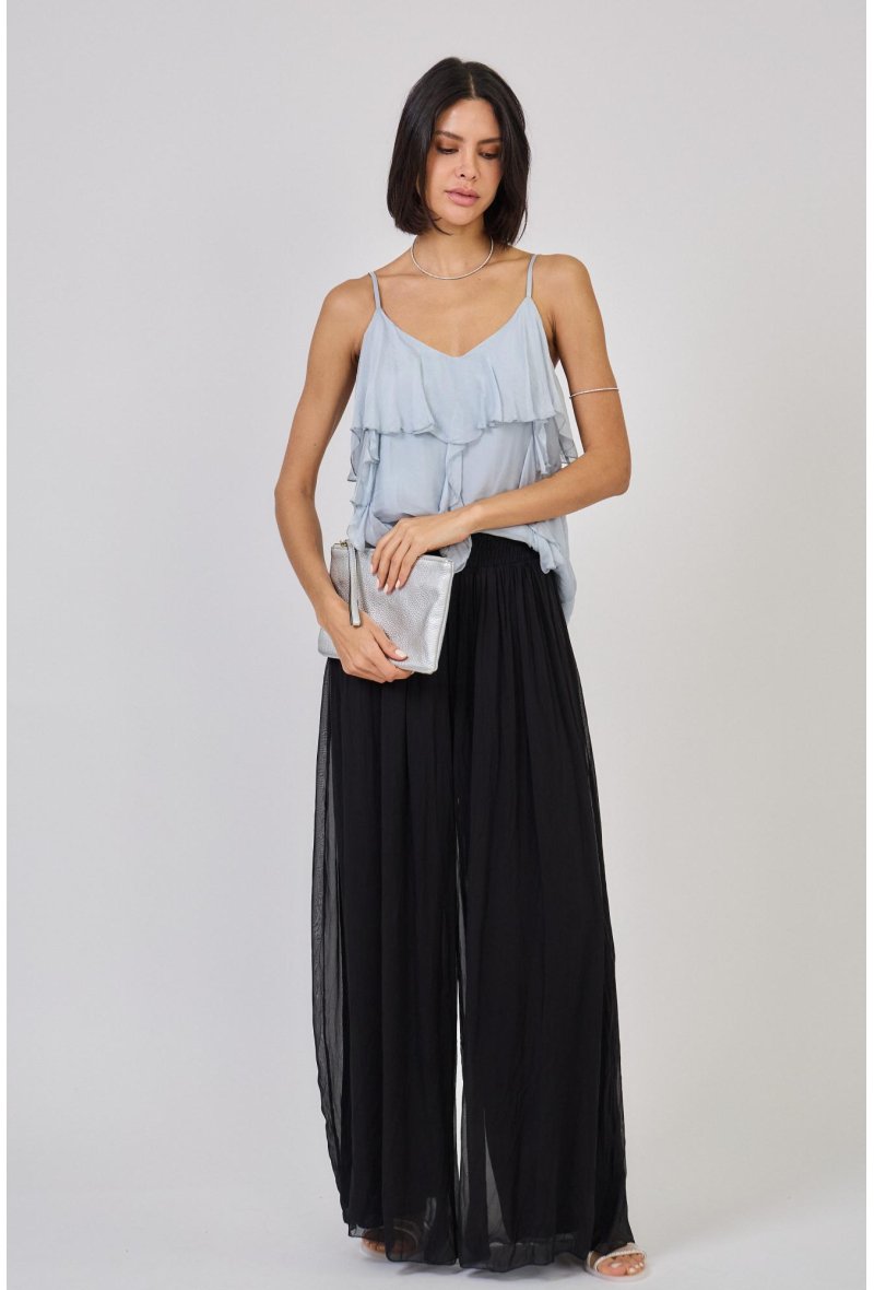 PANTALON LARGE EN SOIE MÉLANGÉE
