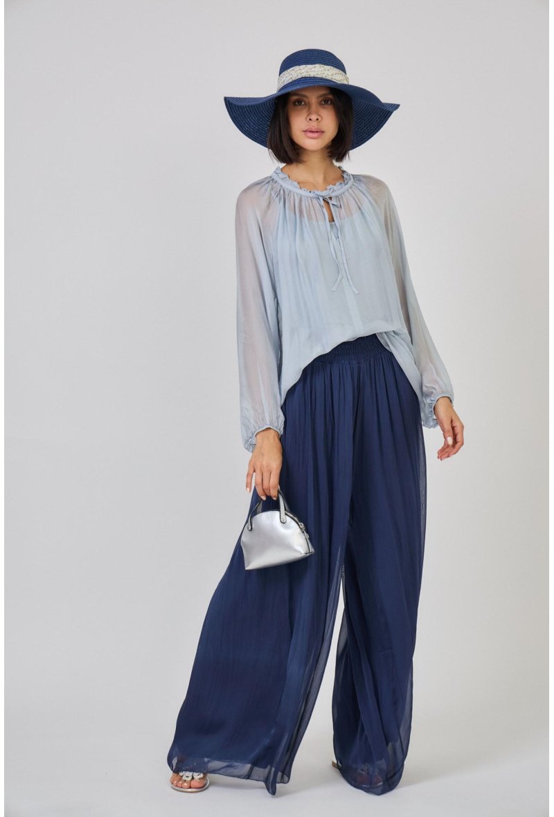 PANTALON LARGE EN SOIE MÉLANGÉE