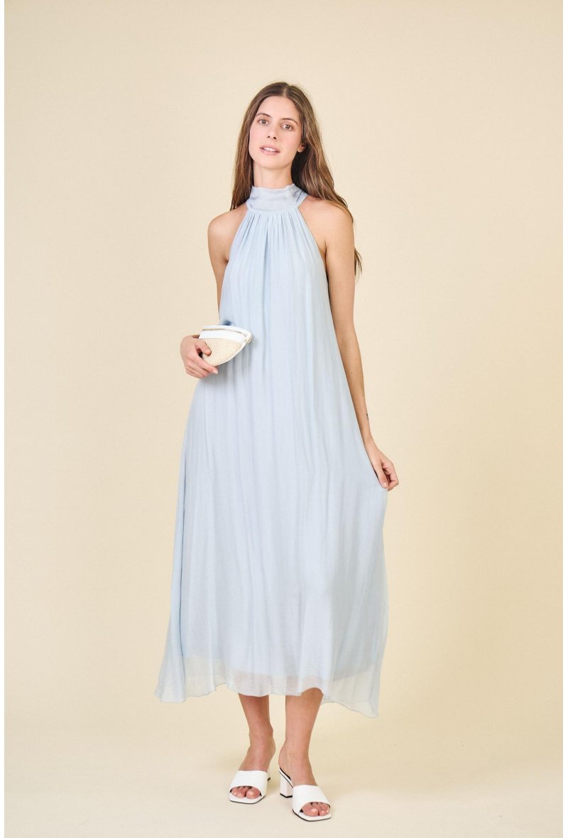 ROBE LONGUE SANS MANCHES EN SOIE MÉLANGÉE