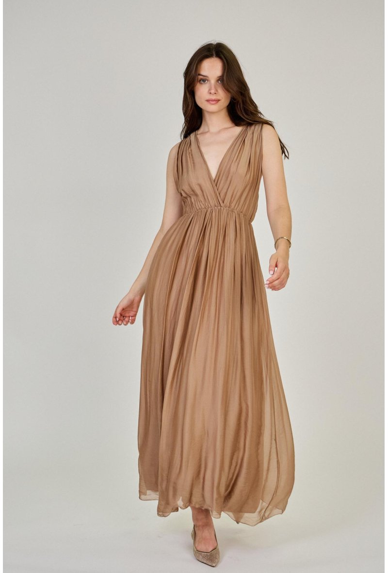 ROBE LONGUE COL DÉCOLLETÉ EN SOIE MÉLANGÉE
