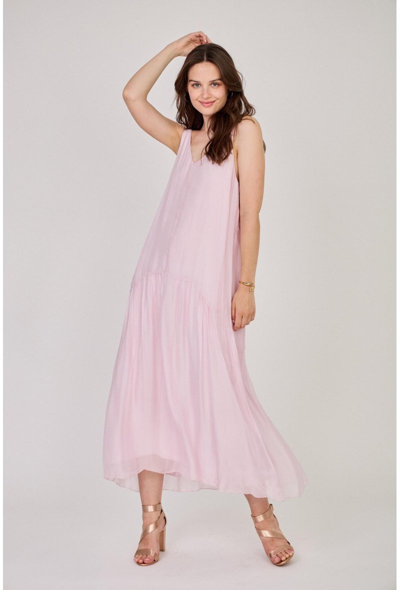 ROBE LONGUE A BRETELLE EN SOIE MELANGEE