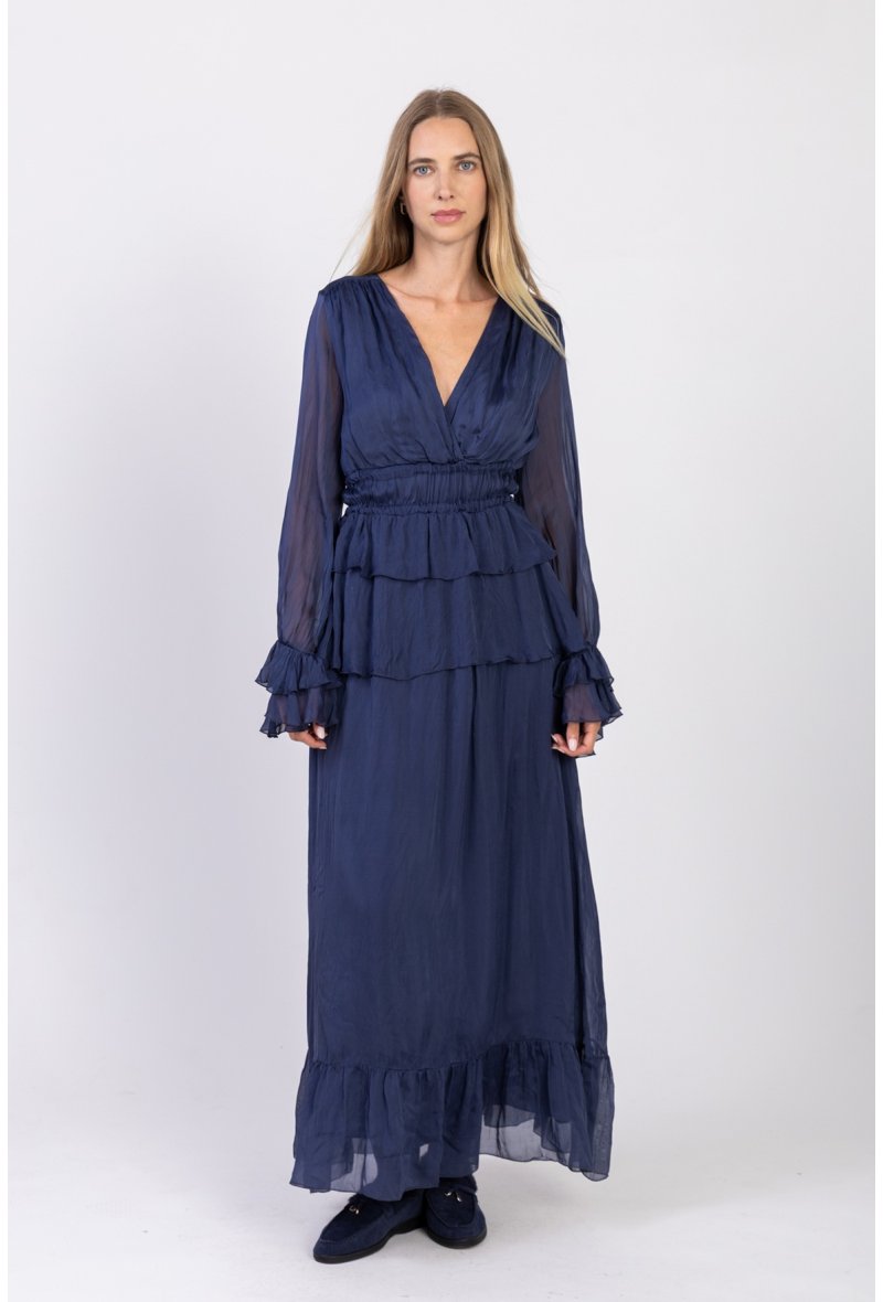 ROBE LONGUE EN SOIE MÉLANGÉE