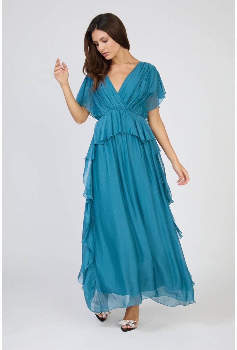 ROBE LONGUE EN SOIE MÉLANGÉE